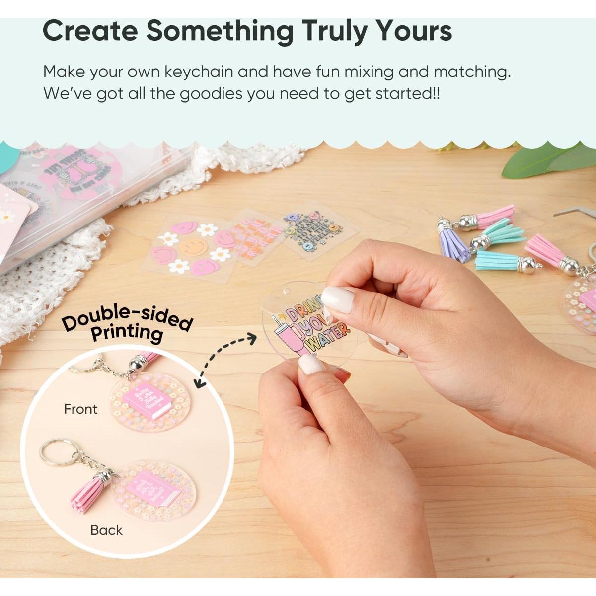 Juego de 140 Llaveros Acrílicos en Blanco YOPPIX con Pegatinas UV