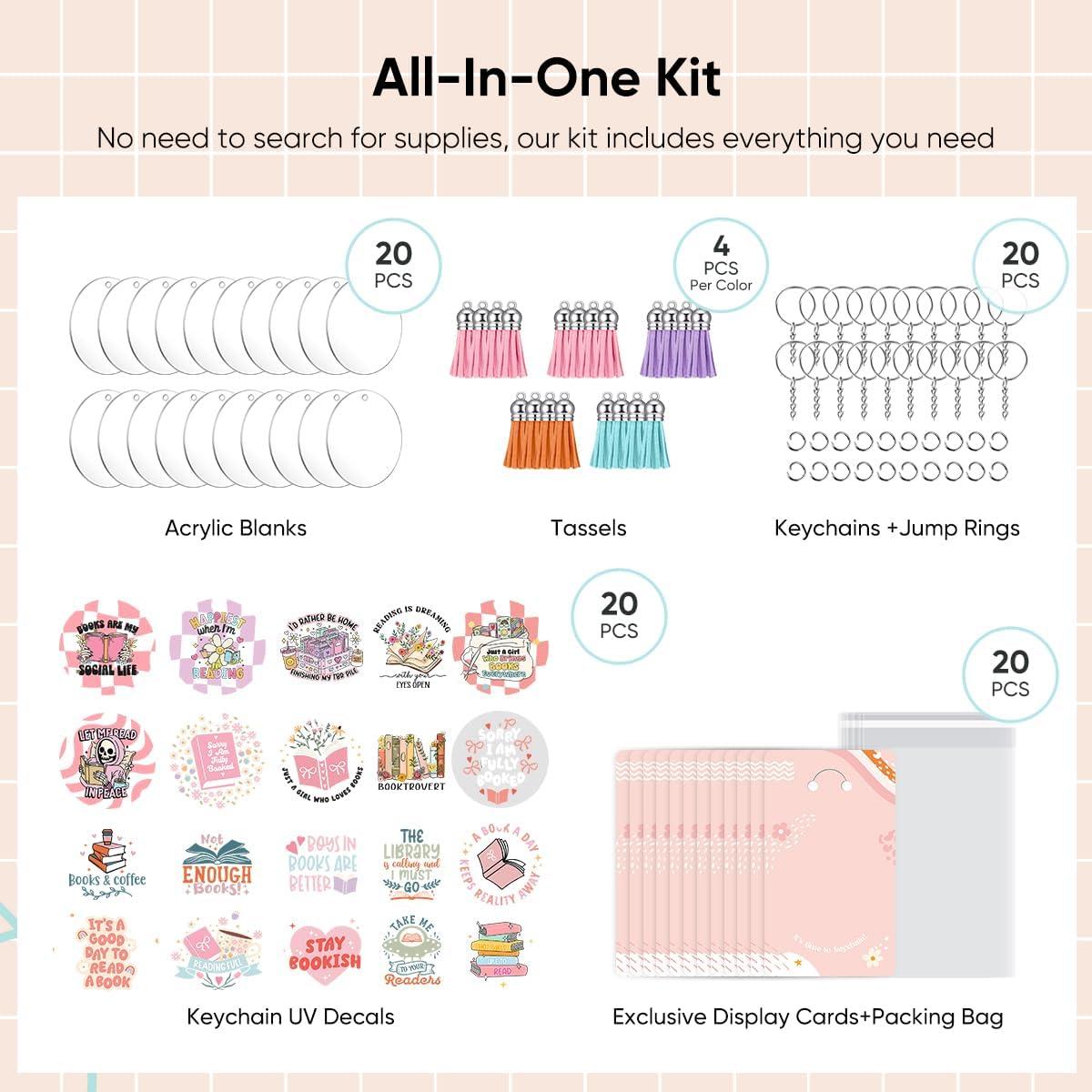 Juego de 140 Llaveros Acrílicos en Blanco YOPPIX con Pegatinas UV