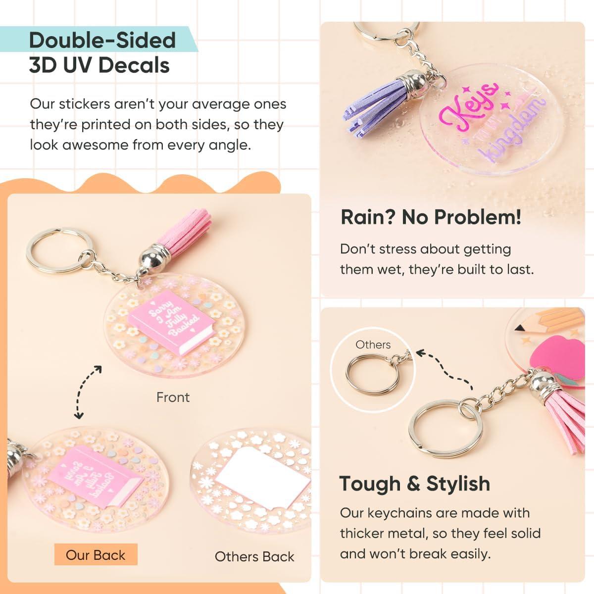 Juego de 140 Llaveros Acrílicos en Blanco YOPPIX con Pegatinas UV