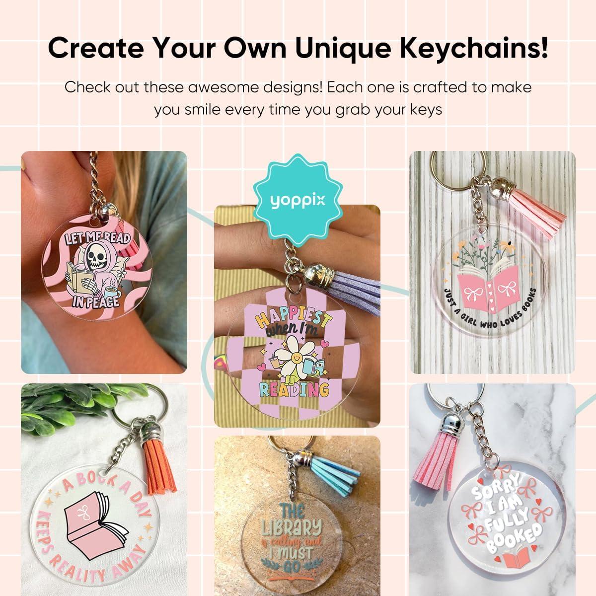 Juego de 140 Llaveros Acrílicos en Blanco YOPPIX con Pegatinas UV