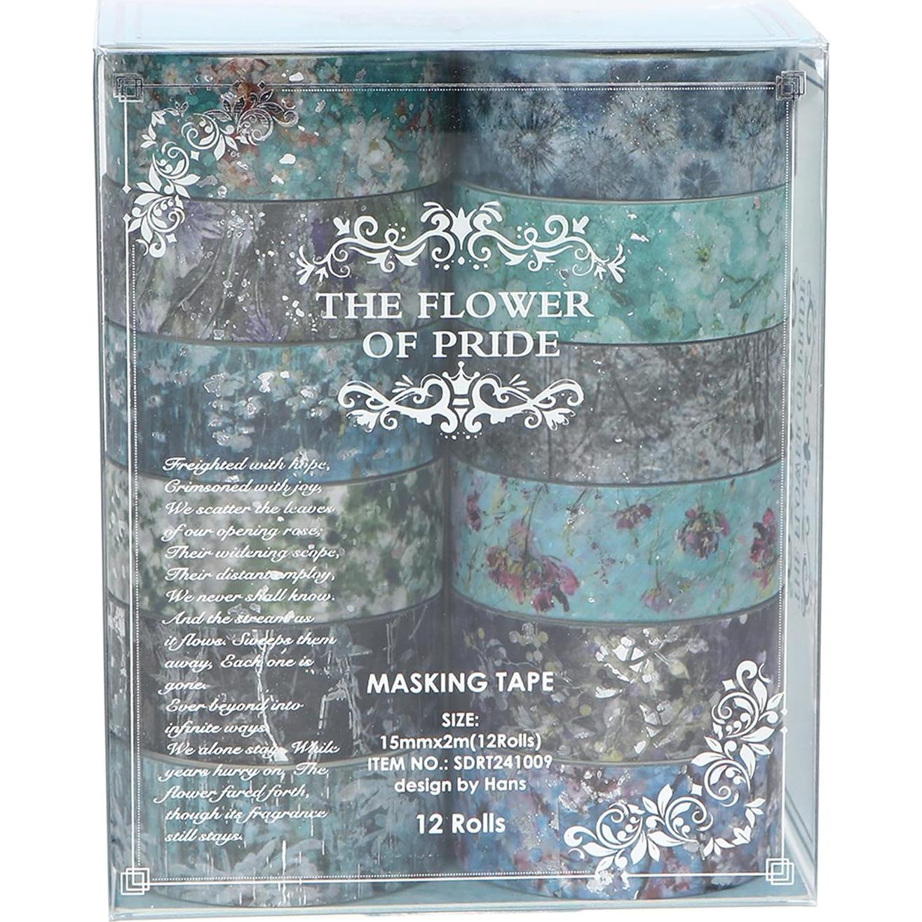 Juego de 12 Rollos de Cinta Washi Floral Songdao 15mm x 2m