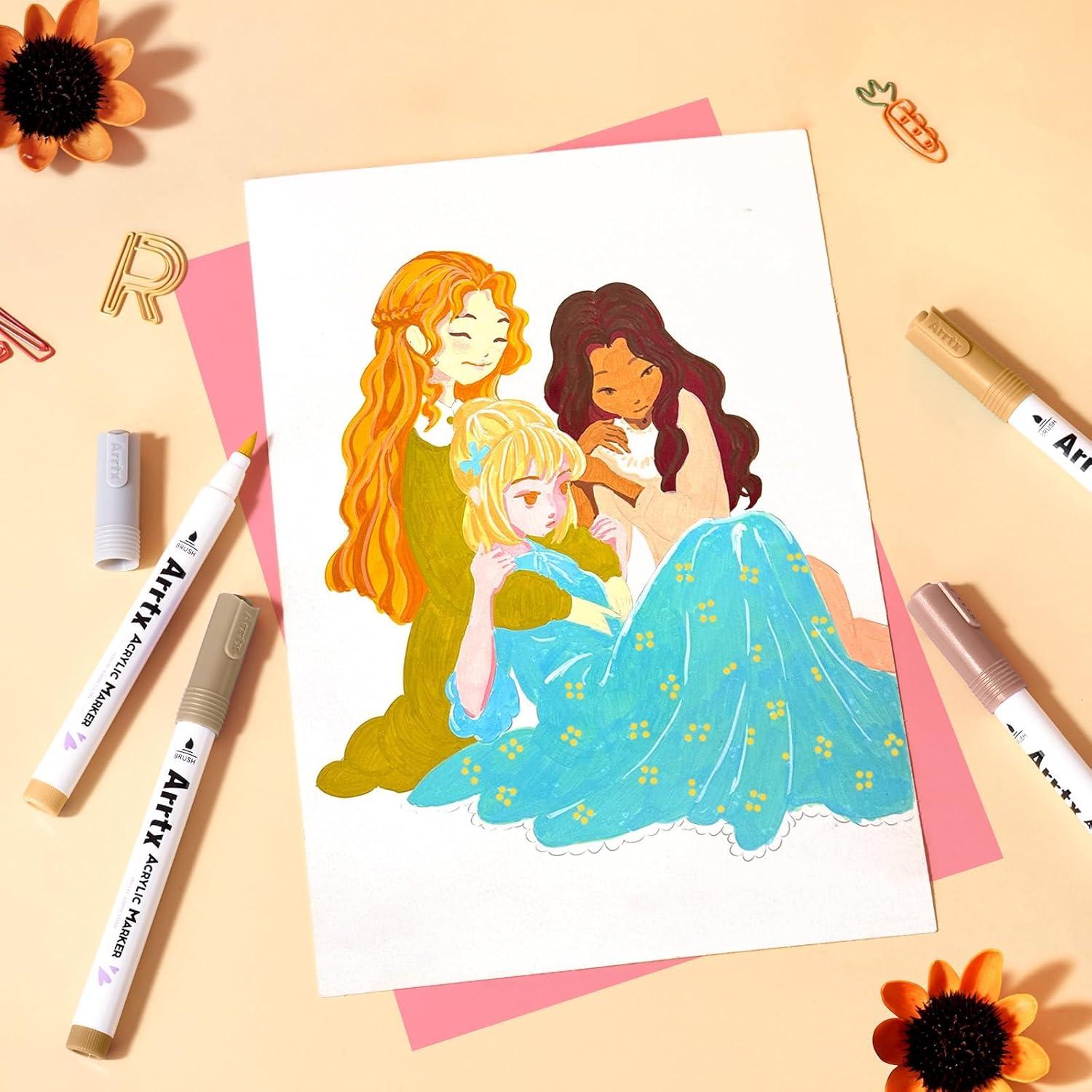 Marcadores Acrílicos Arrtx 30 Colores Tono de Piel Punta Pincel