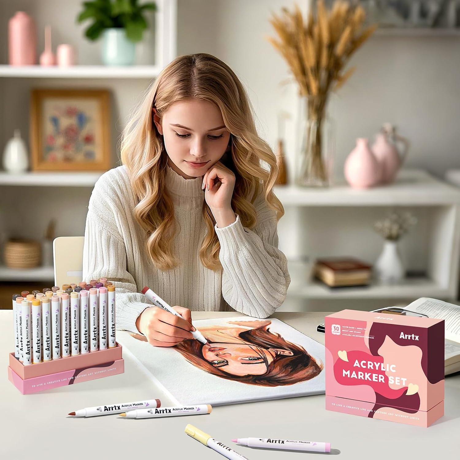Marcadores Acrílicos Arrtx 30 Colores Tono de Piel Punta Pincel