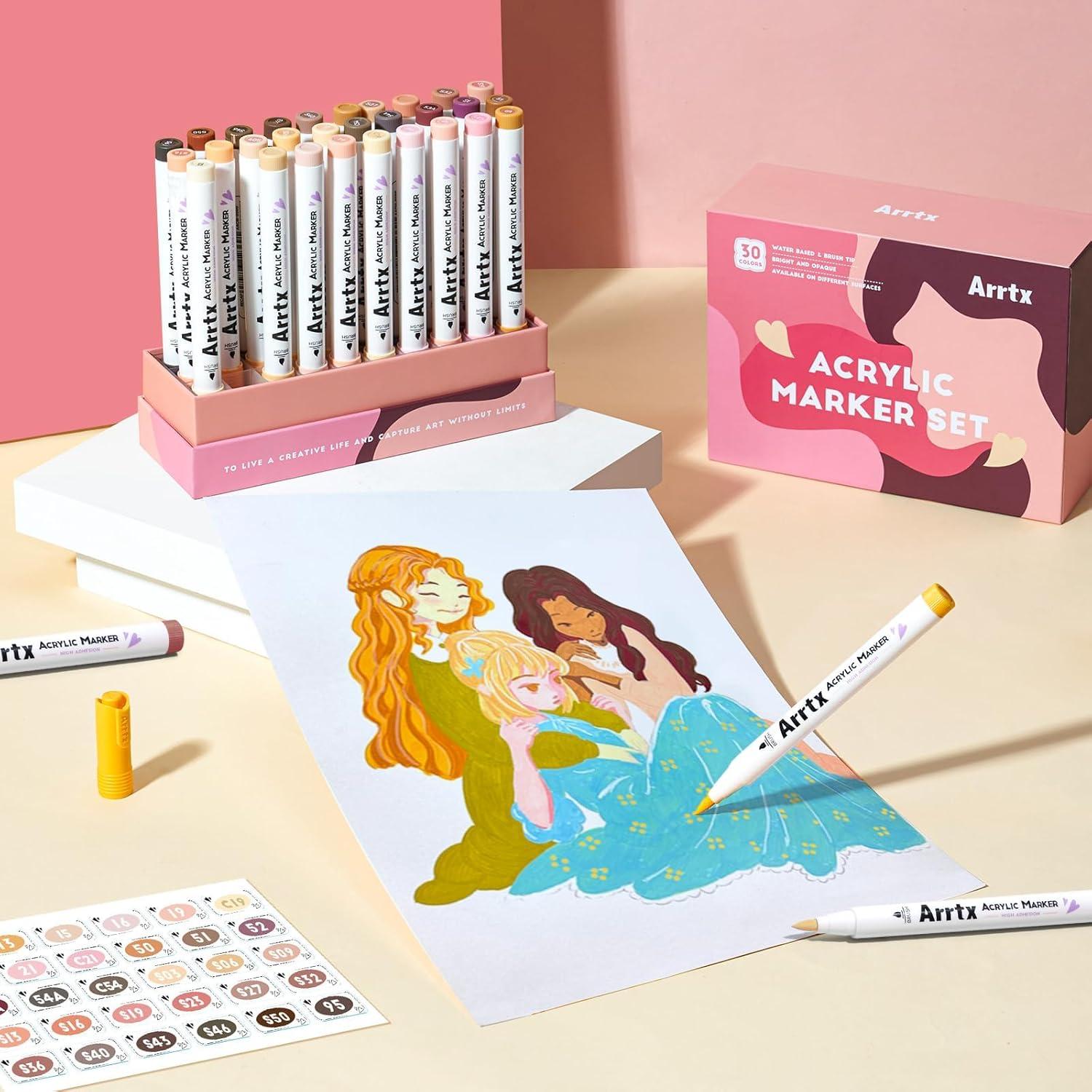 Marcadores Acrílicos Arrtx 30 Colores Tono de Piel Punta Pincel