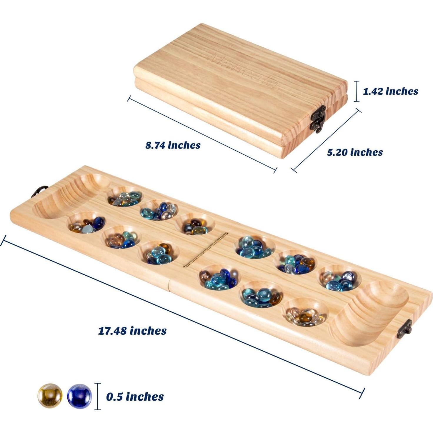 Juego de Mesa Mancala Plegable AMEROUS - Madera y Piedras de Vidrio