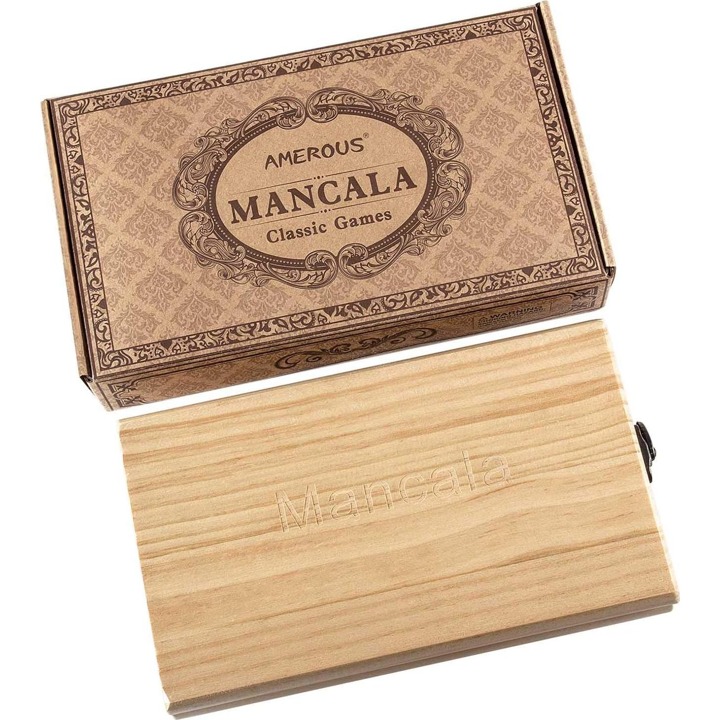Juego de Mesa Mancala Plegable AMEROUS - Madera y Piedras de Vidrio