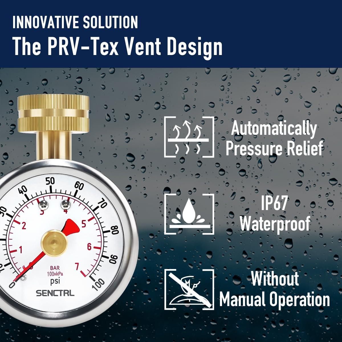 Manómetro de presión de agua SENCTRL 0-7 bar, 6.35 cm, IP67