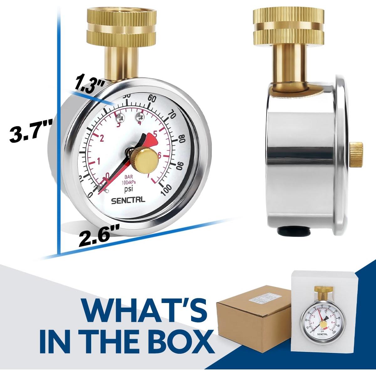 Manómetro de presión de agua SENCTRL 0-7 bar, 6.35 cm, IP67
