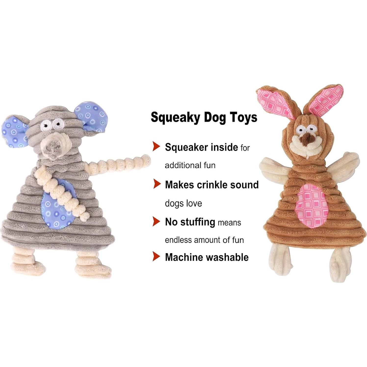 Juguetes para Perros Comtim Sin Relleno con Sonajero - Conejo y Elefante