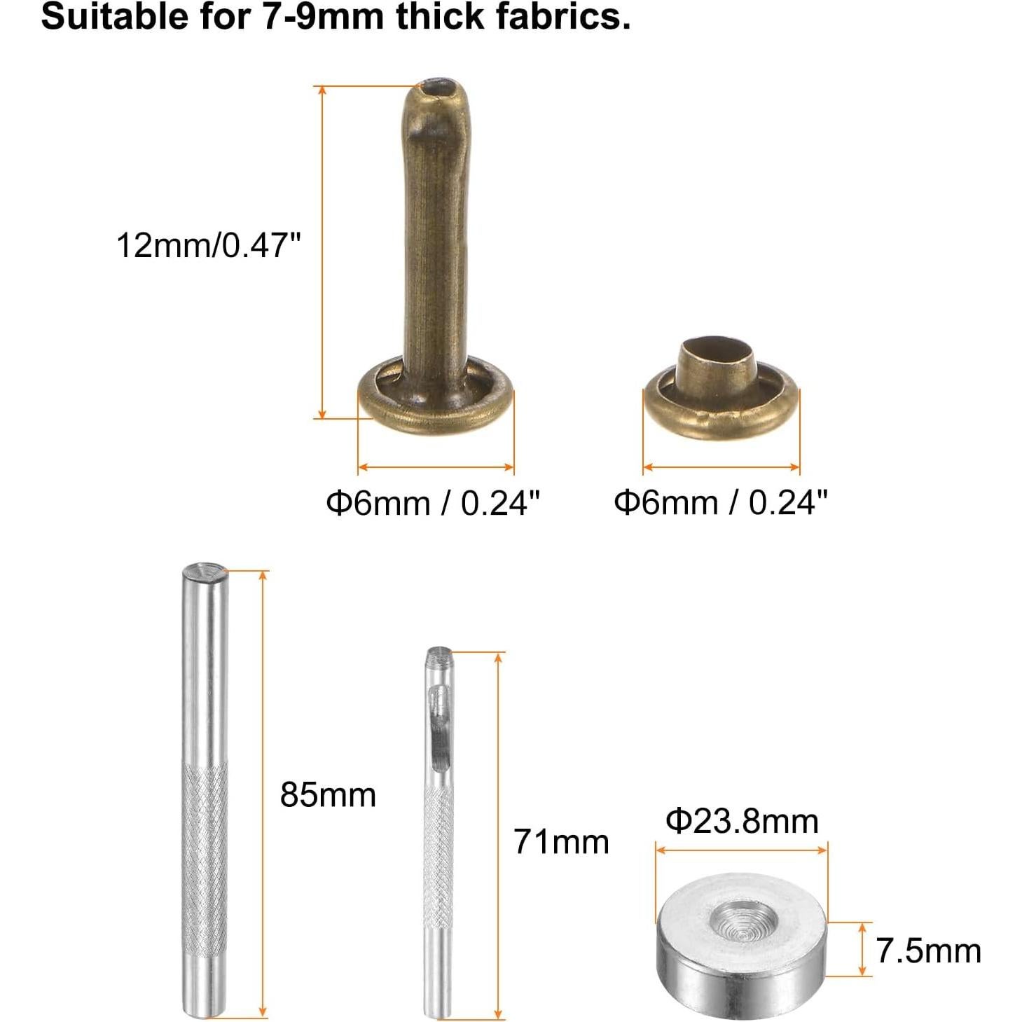 Remaches de Cuero HARFINGTON 100 Juegos 6mm x 12mm Bronce
