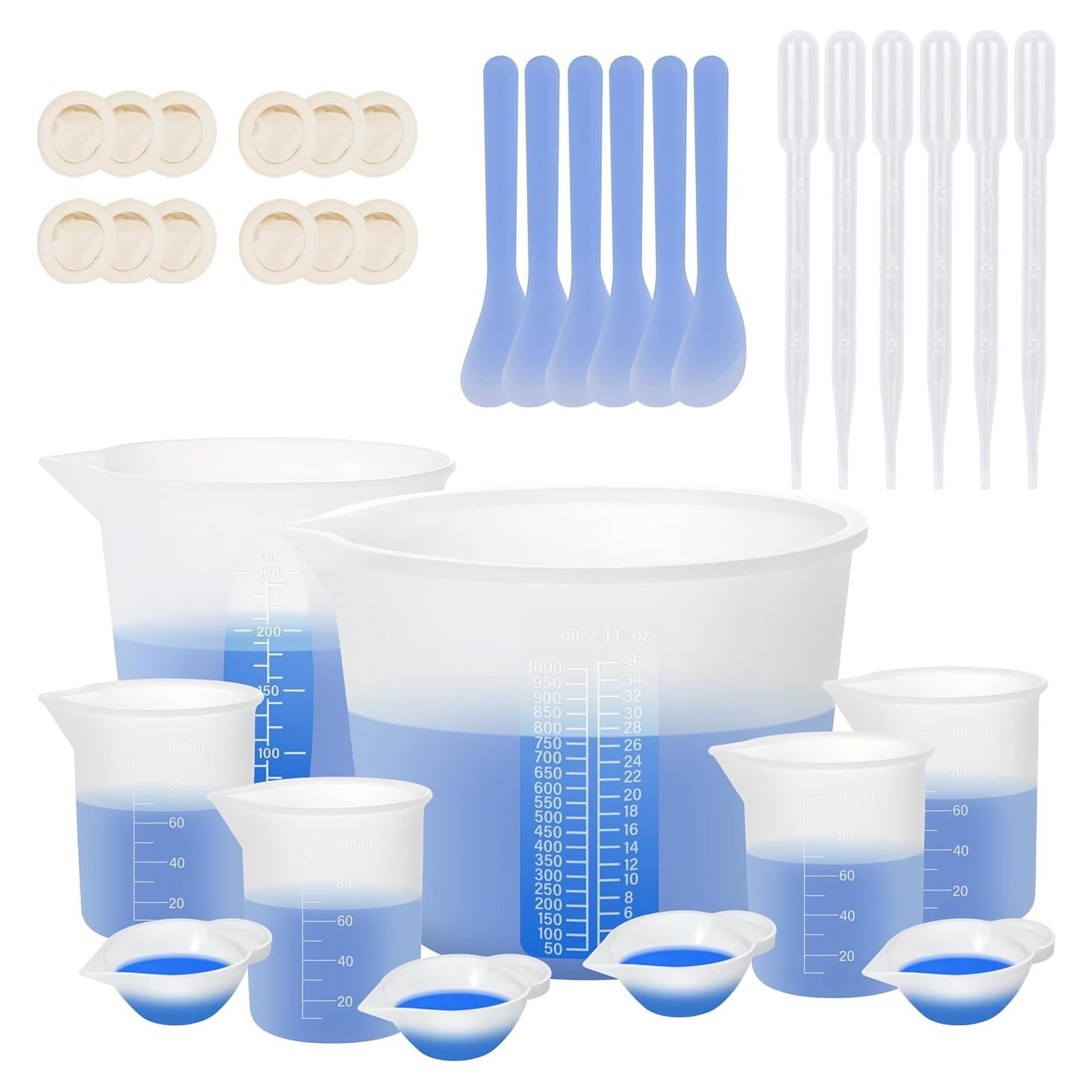 KISREL Kit de Tazas de Medición de Silicona para Resina 1L 250ml 100ml