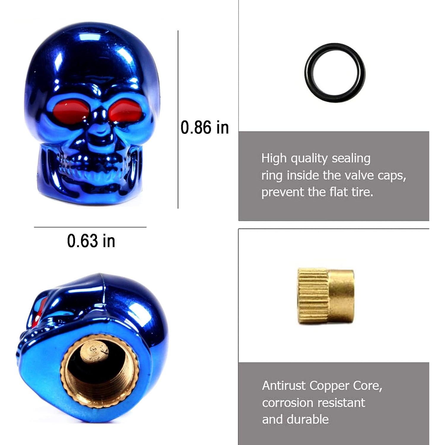Tapas de Válvula de Neumático Dsycar Calavera Azul - 4 Pcs