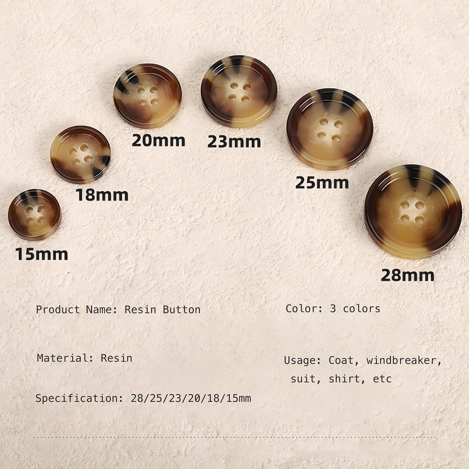 20 Botones Redondos de Resina Vingol 15mm 4 Agujeros Negro