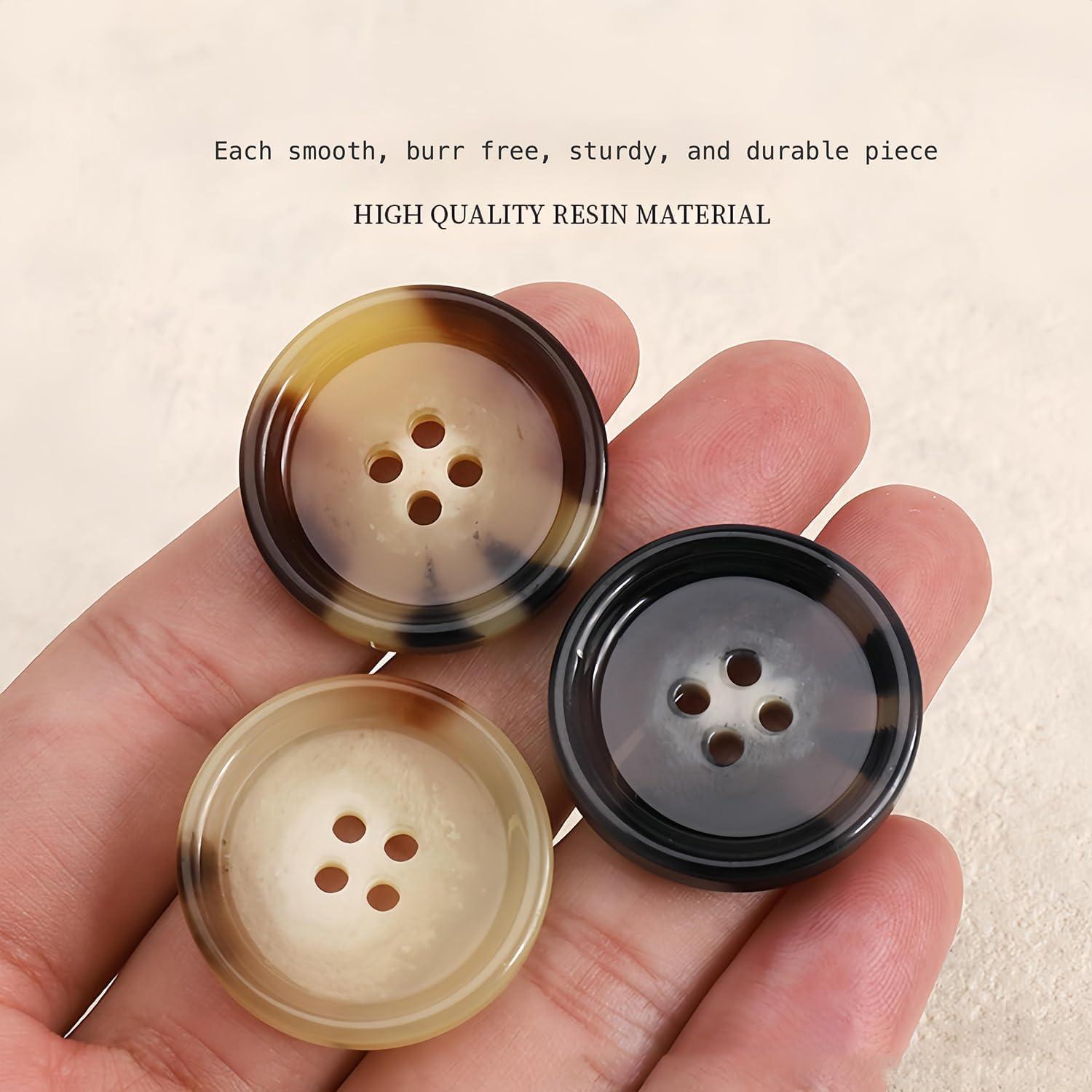 20 Botones Redondos de Resina Vingol 15mm 4 Agujeros Negro