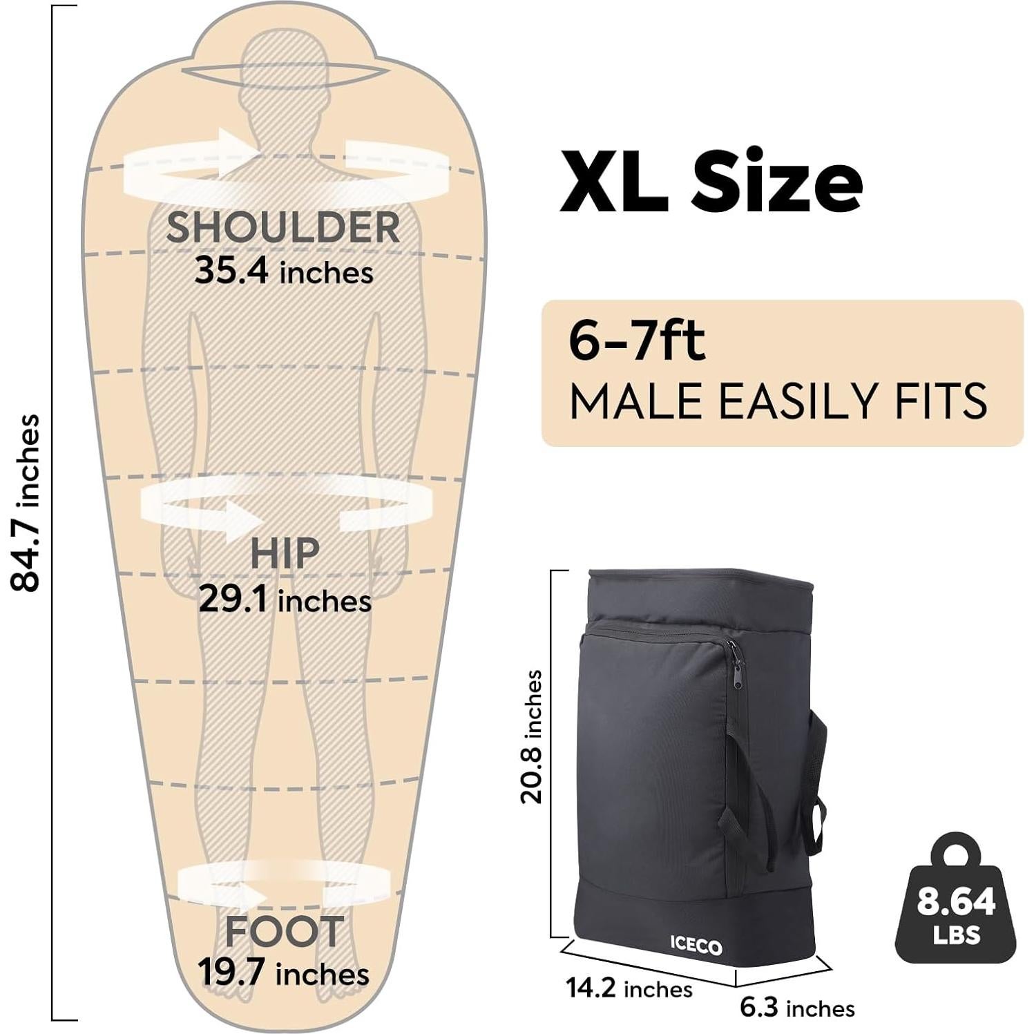 Saco de Dormir Momia ICECO MSB215K 0°C para Adultos