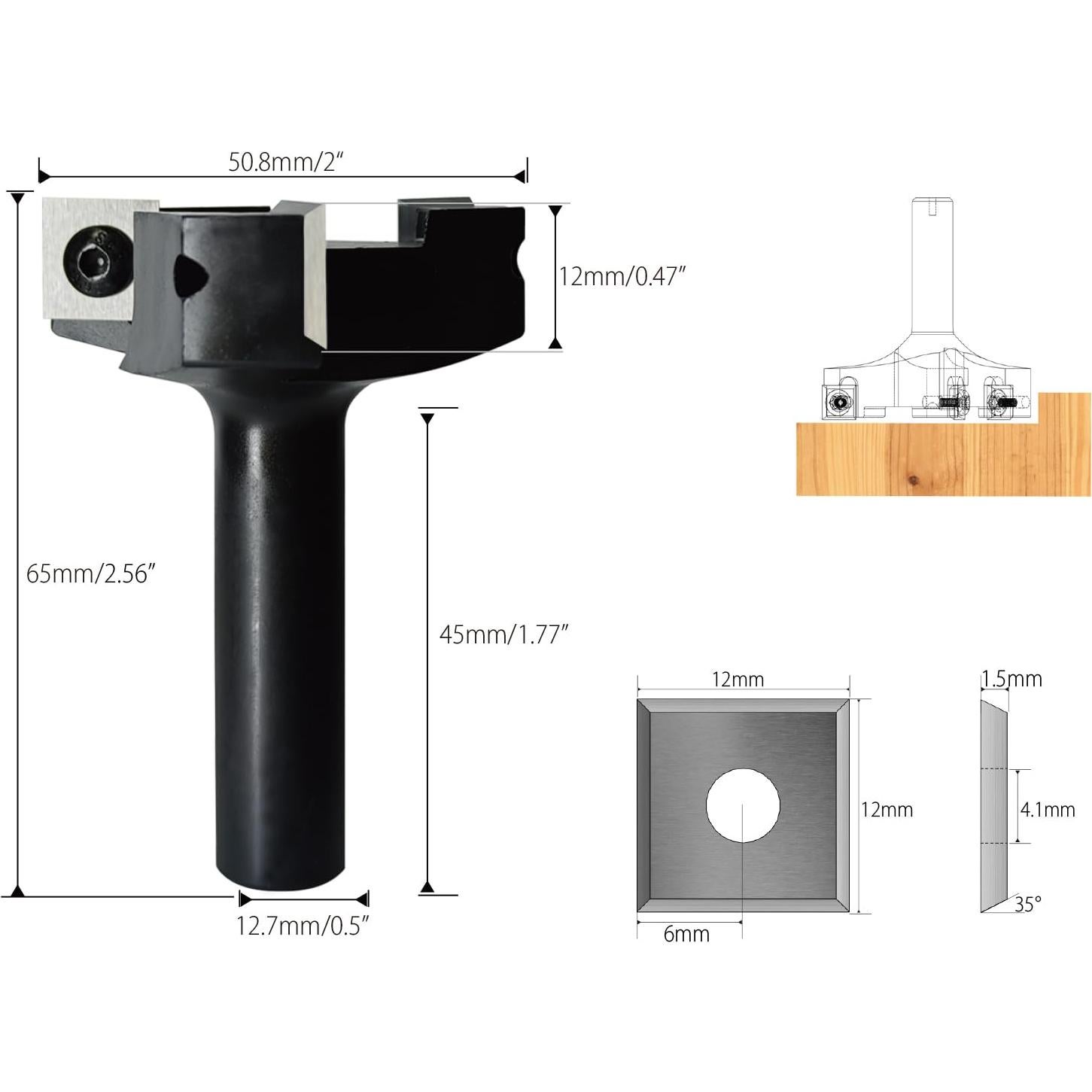 Fresa de Superficie CNC HIIZUG 1/2" Eje 50.8mm Diámetro 3 Flautas