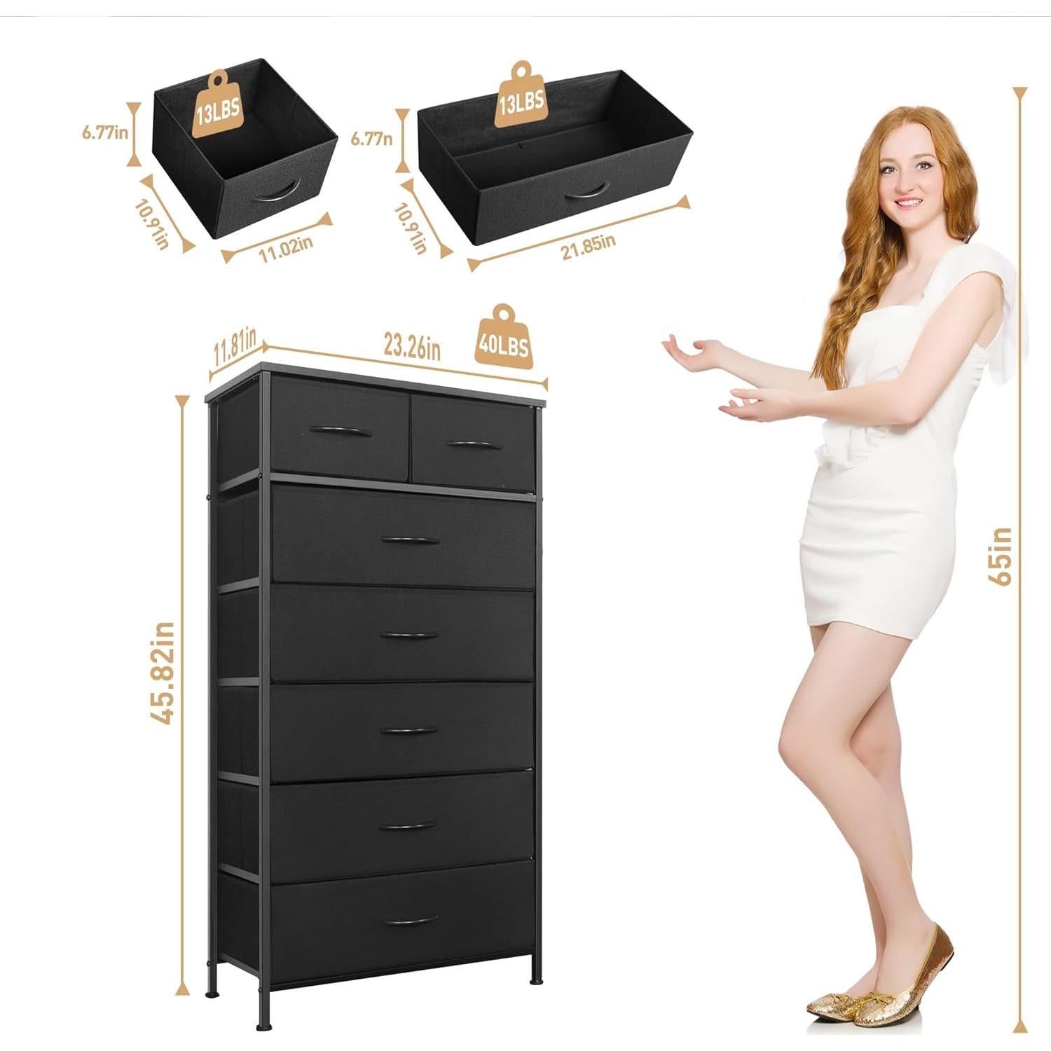 Cómoda Alta Mifuro 7 Cajones Negro Estructura Acero Madera