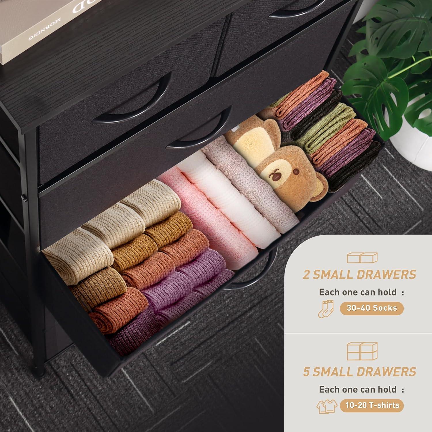 Cómoda Alta Mifuro 7 Cajones Negro Estructura Acero Madera