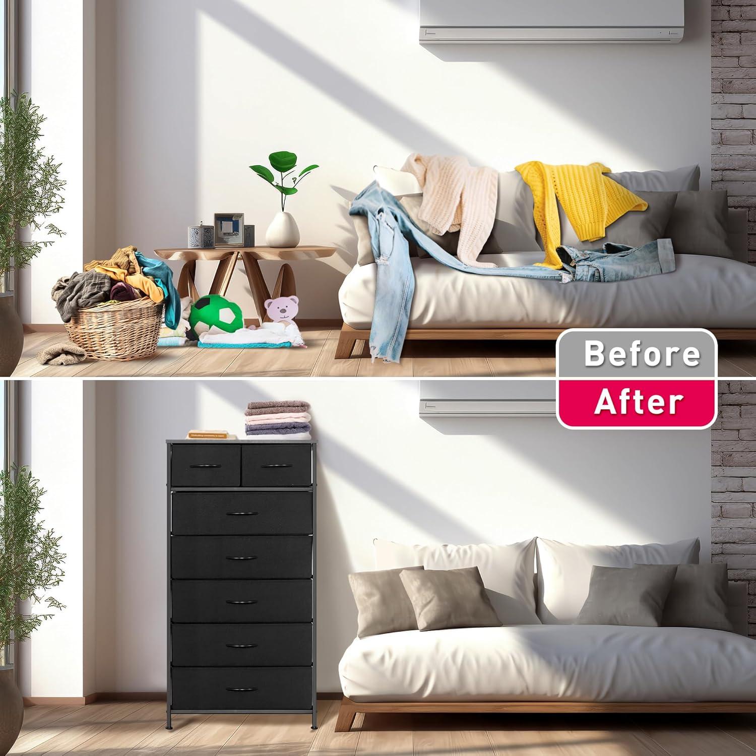 Cómoda Alta Mifuro 7 Cajones Negro Estructura Acero Madera