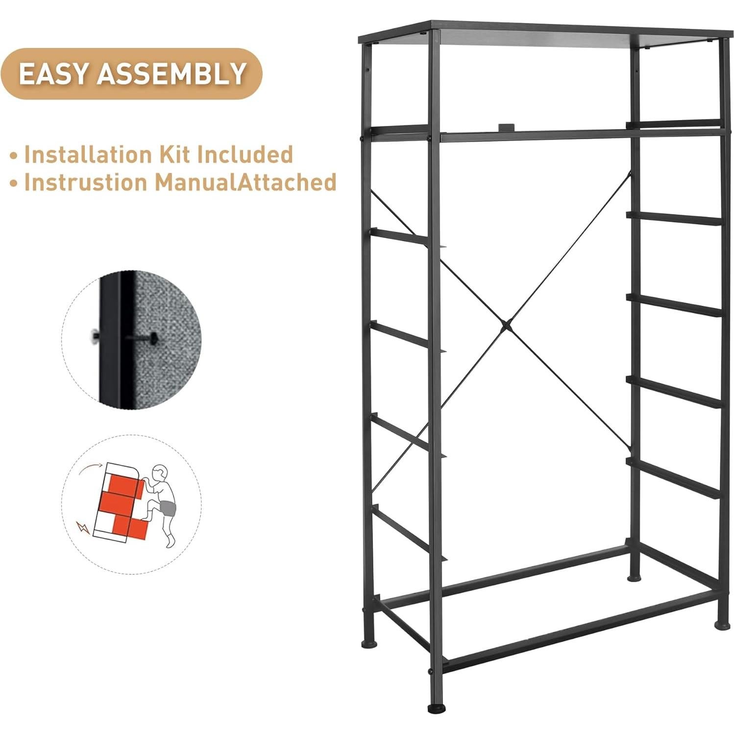 Cómoda Alta Mifuro 7 Cajones Negro Estructura Acero Madera