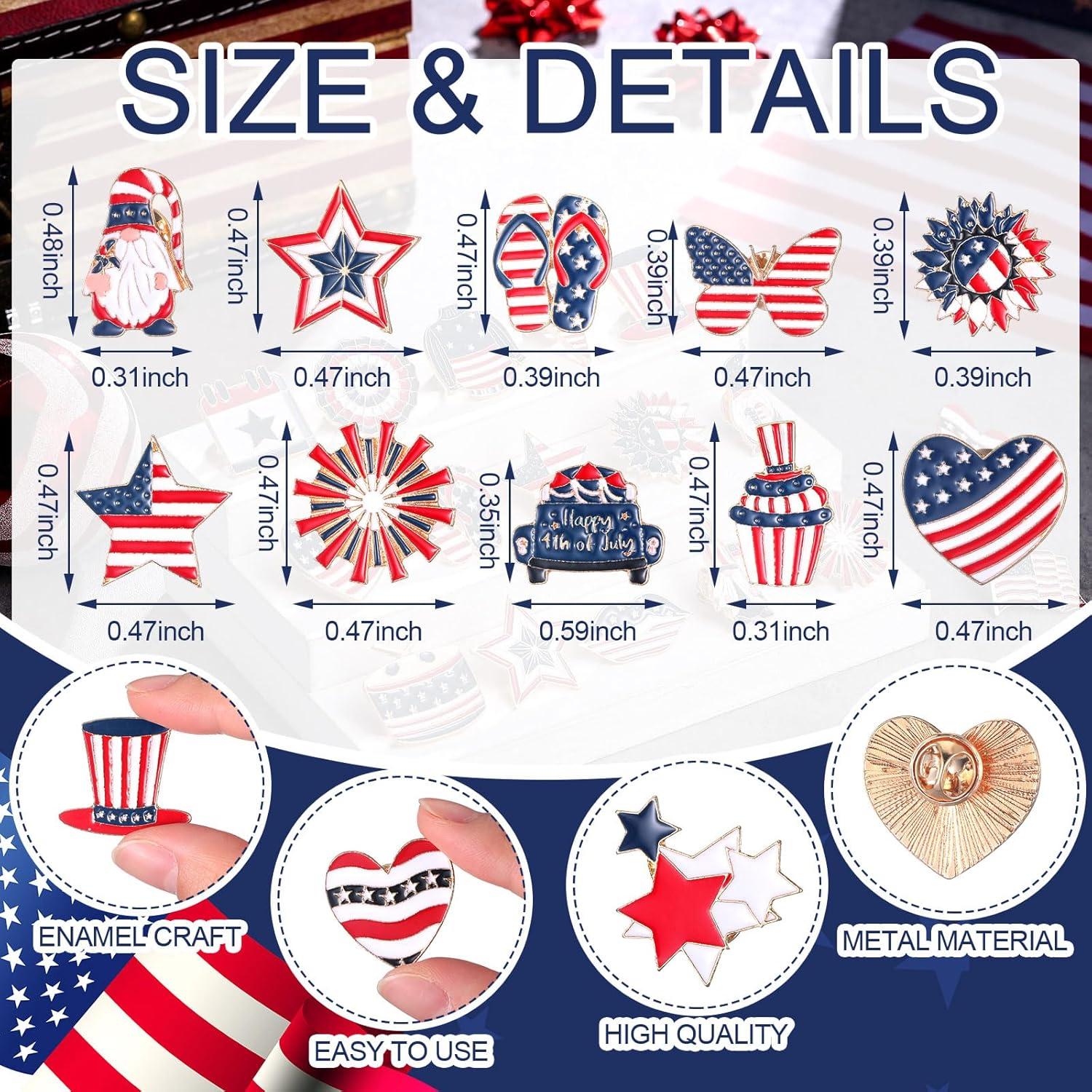 Giegxin 40 Pcs Pines de Bandera Americana para Ropa y Accesorios