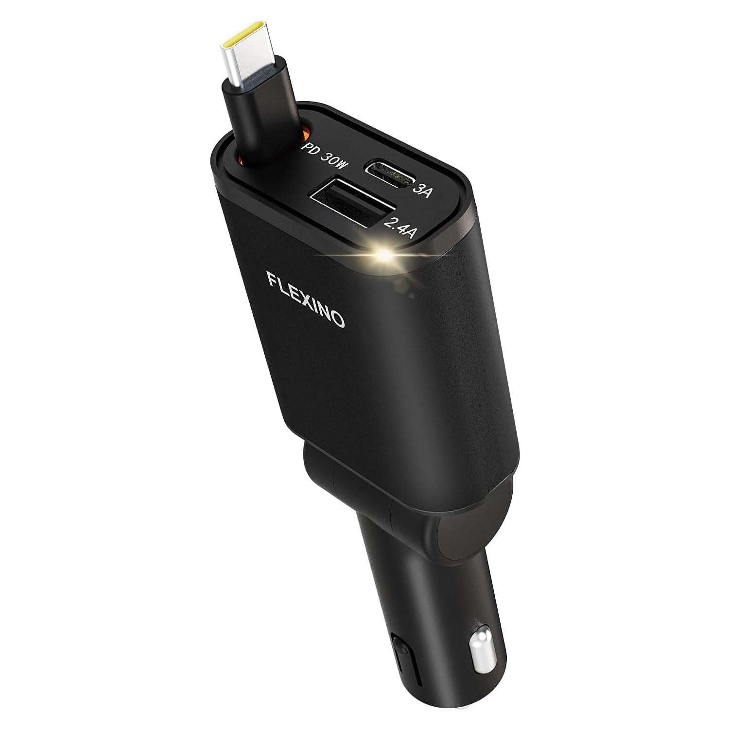 Cargador de Coche Flexino Retráctil 57W USB-C iPhone 16/15