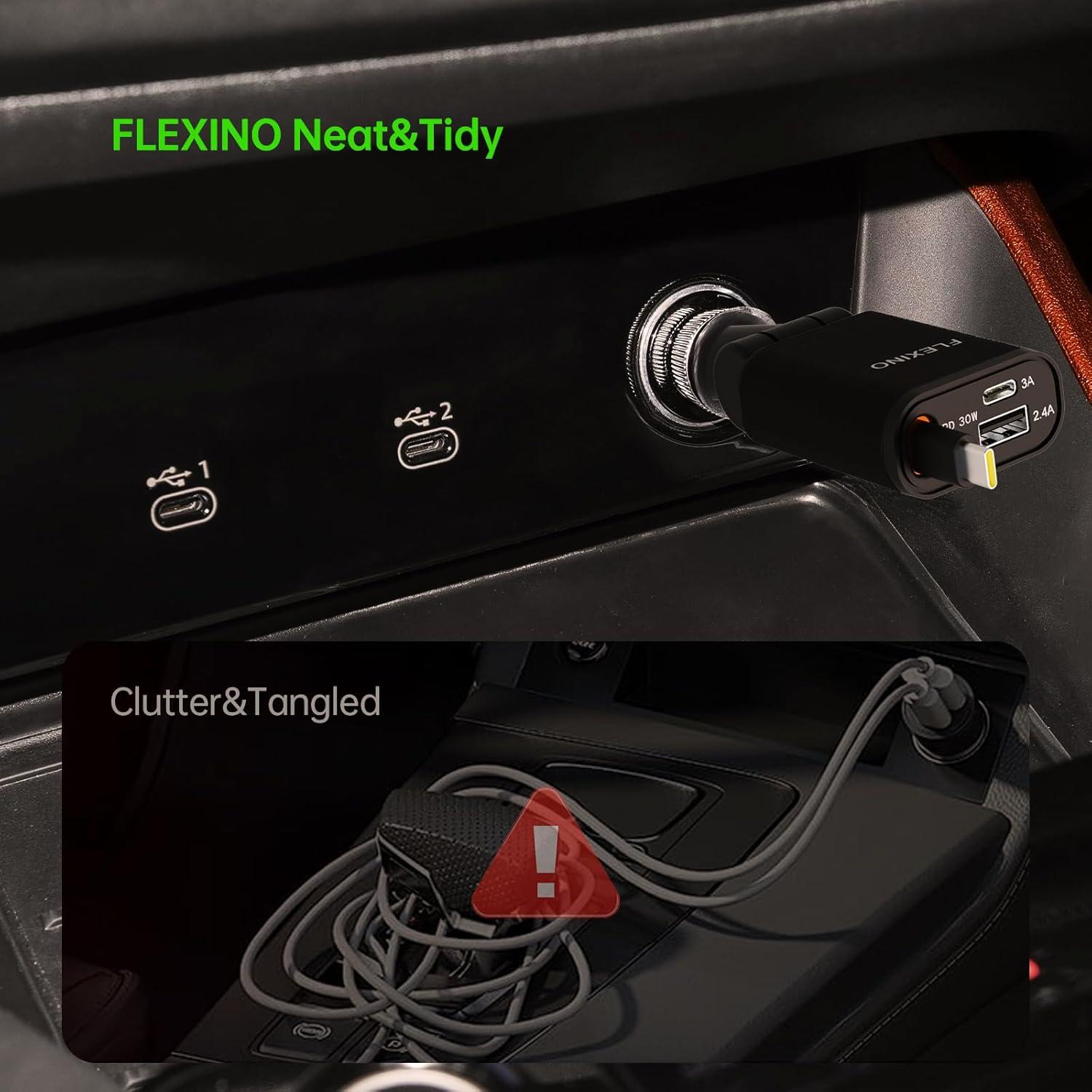 Cargador de Coche Flexino Retráctil 57W USB-C iPhone 16/15