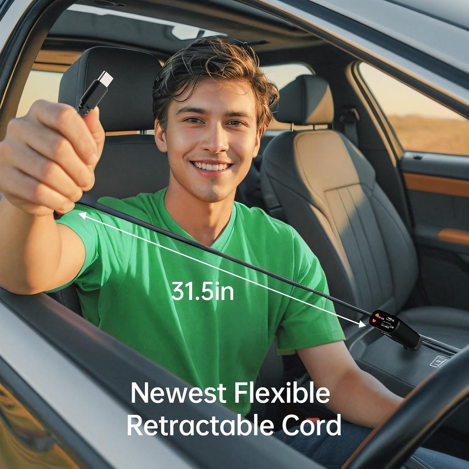 Cargador de Coche Flexino Retráctil 57W USB-C iPhone 16/15