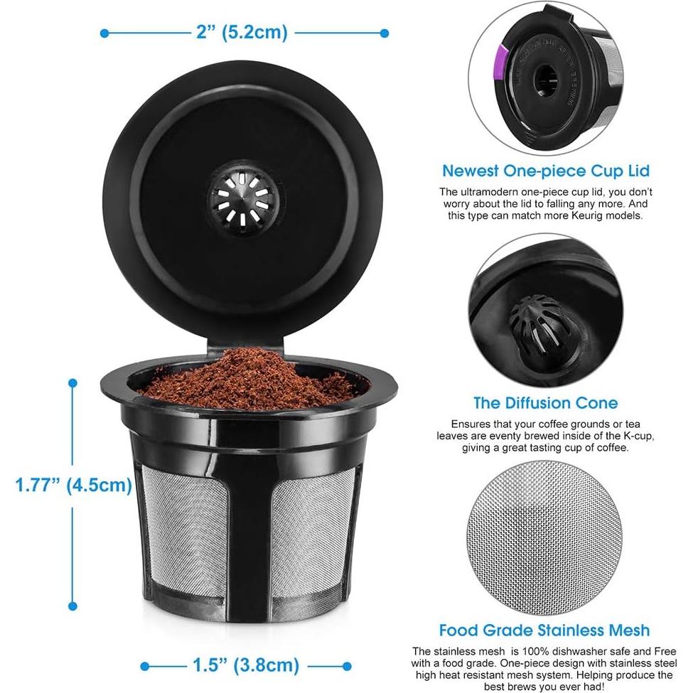 Filtros de Café Reutilizables InwodiTeki para Keurig 1.0 y 2.0 - 4 Unidades