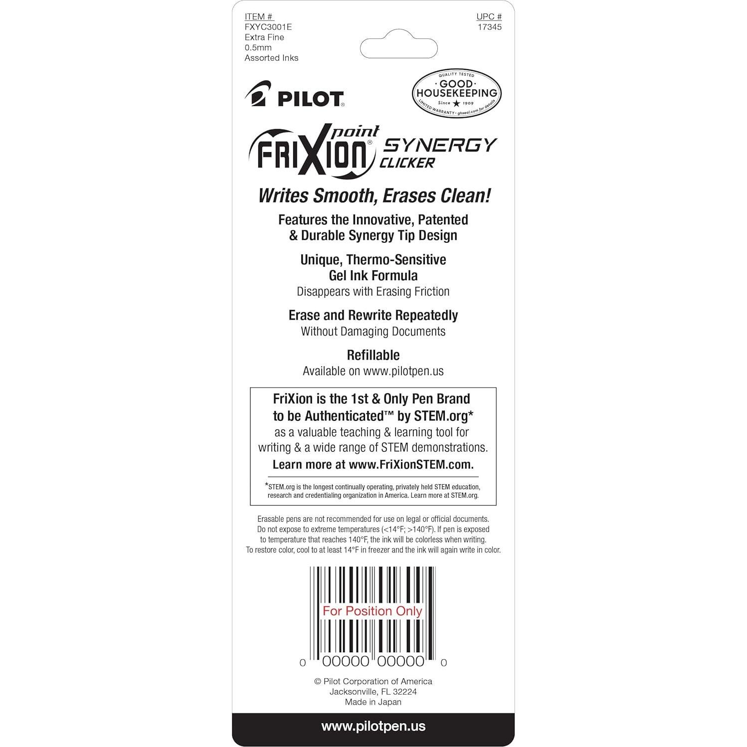 Bolígrafos Borrables Pilot FriXion Synergy 0.5 mm - Paquete de 3