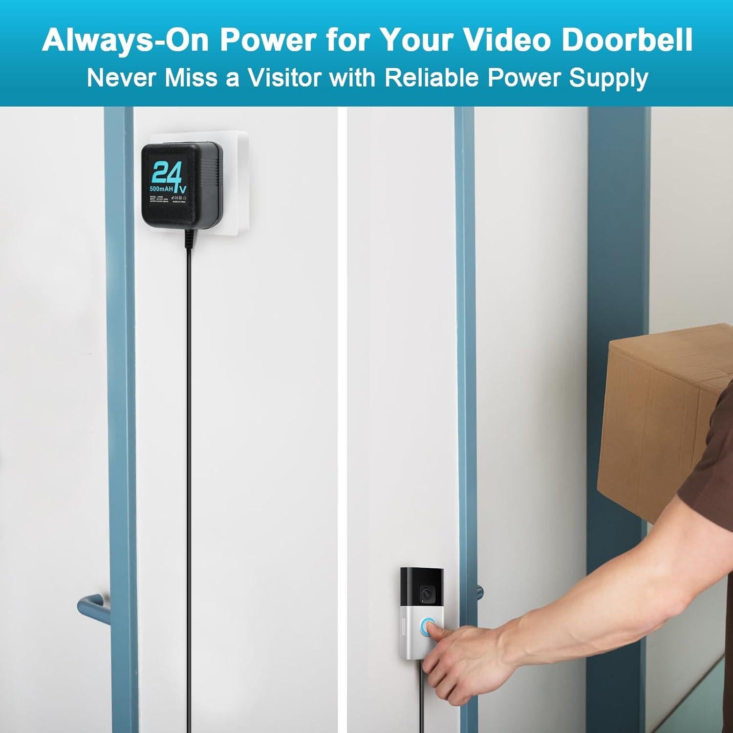 Transformador de Timbre 24V Cwowhihui con Cable de 5m Negro