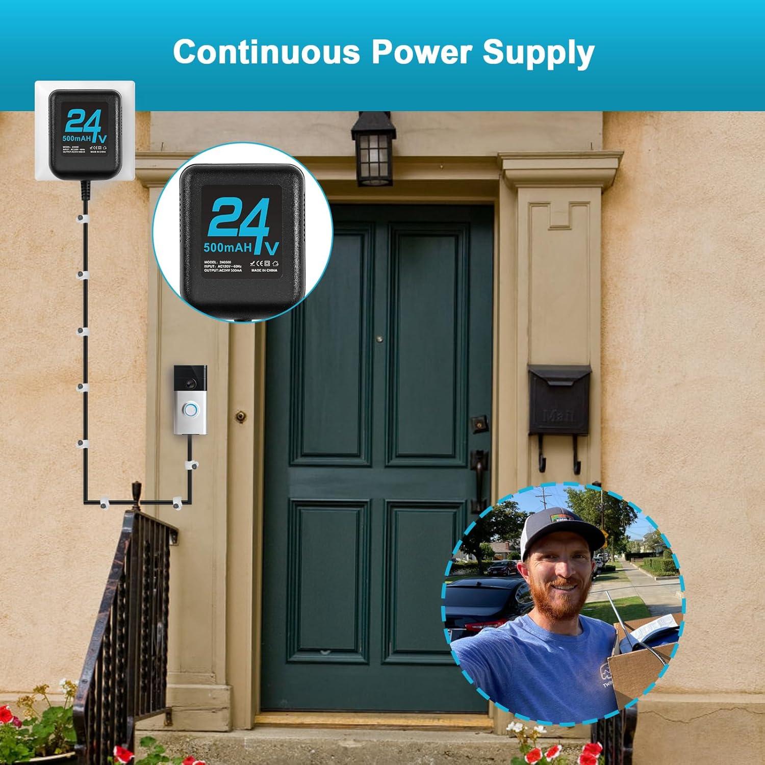 Transformador de Timbre 24V Cwowhihui con Cable de 5m Negro