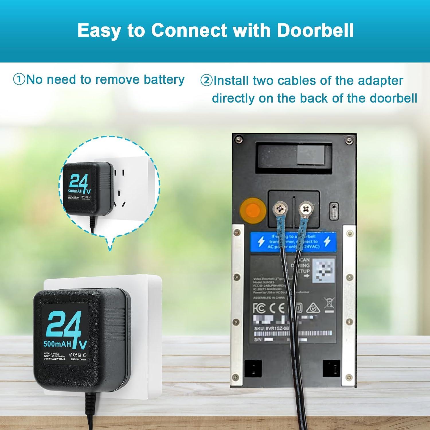 Transformador de Timbre 24V Cwowhihui con Cable de 5m Negro