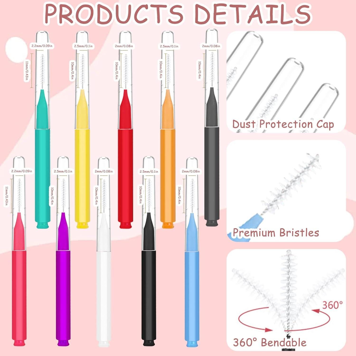 100 Cepillos Micro para Cejas y Pestañas CANIPHA - 10 Colores