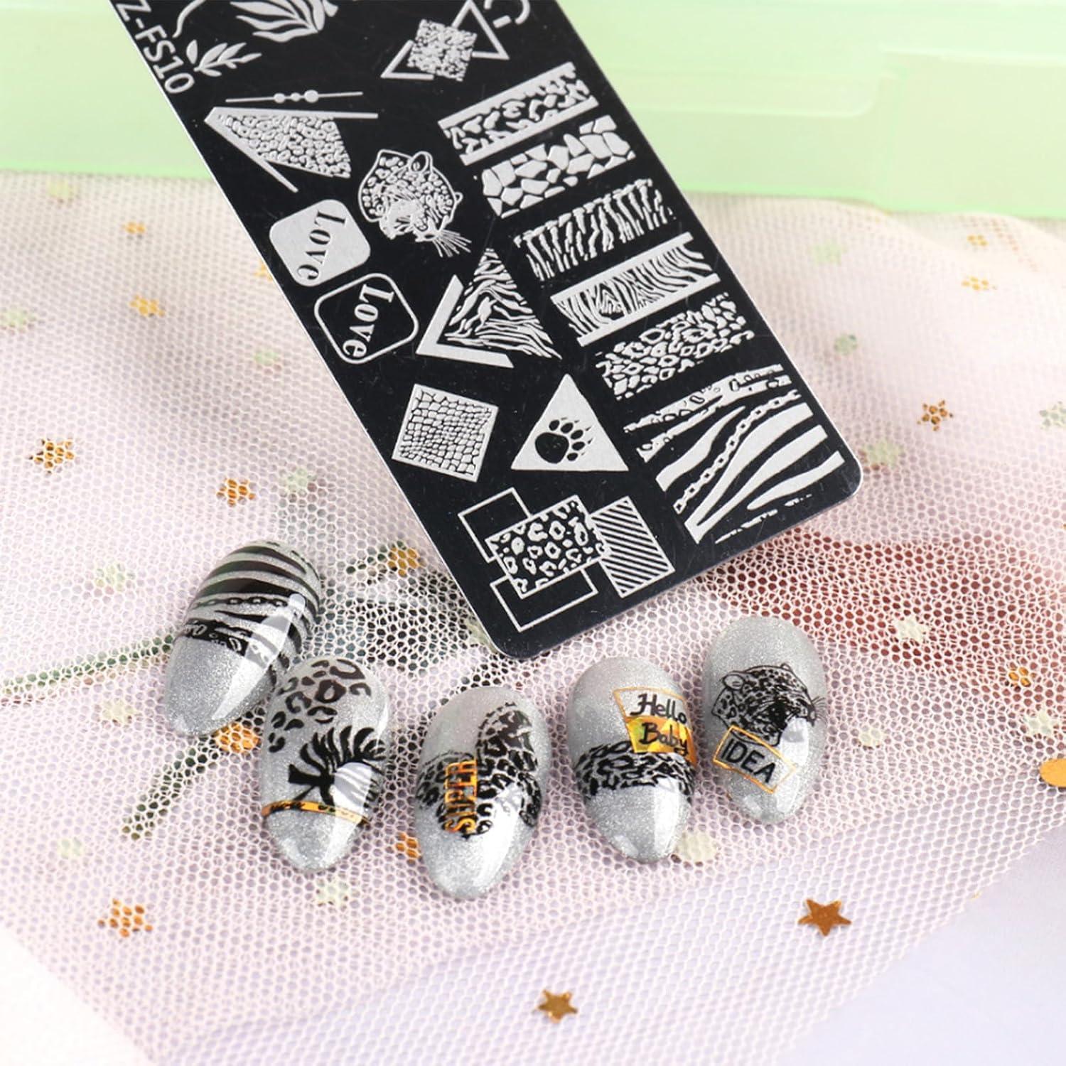 6 Plantillas de Estampado de Uñas GCSQW - Acero Inoxidable 12x4cm