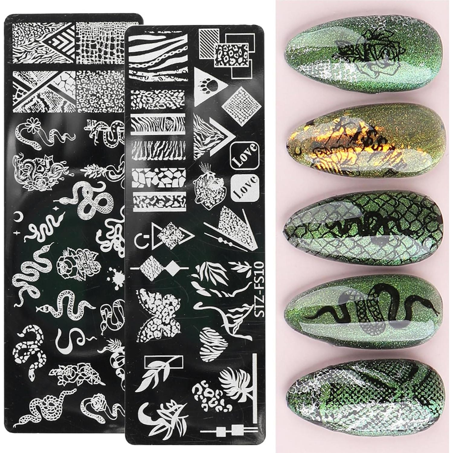 6 Plantillas de Estampado de Uñas GCSQW - Acero Inoxidable 12x4cm