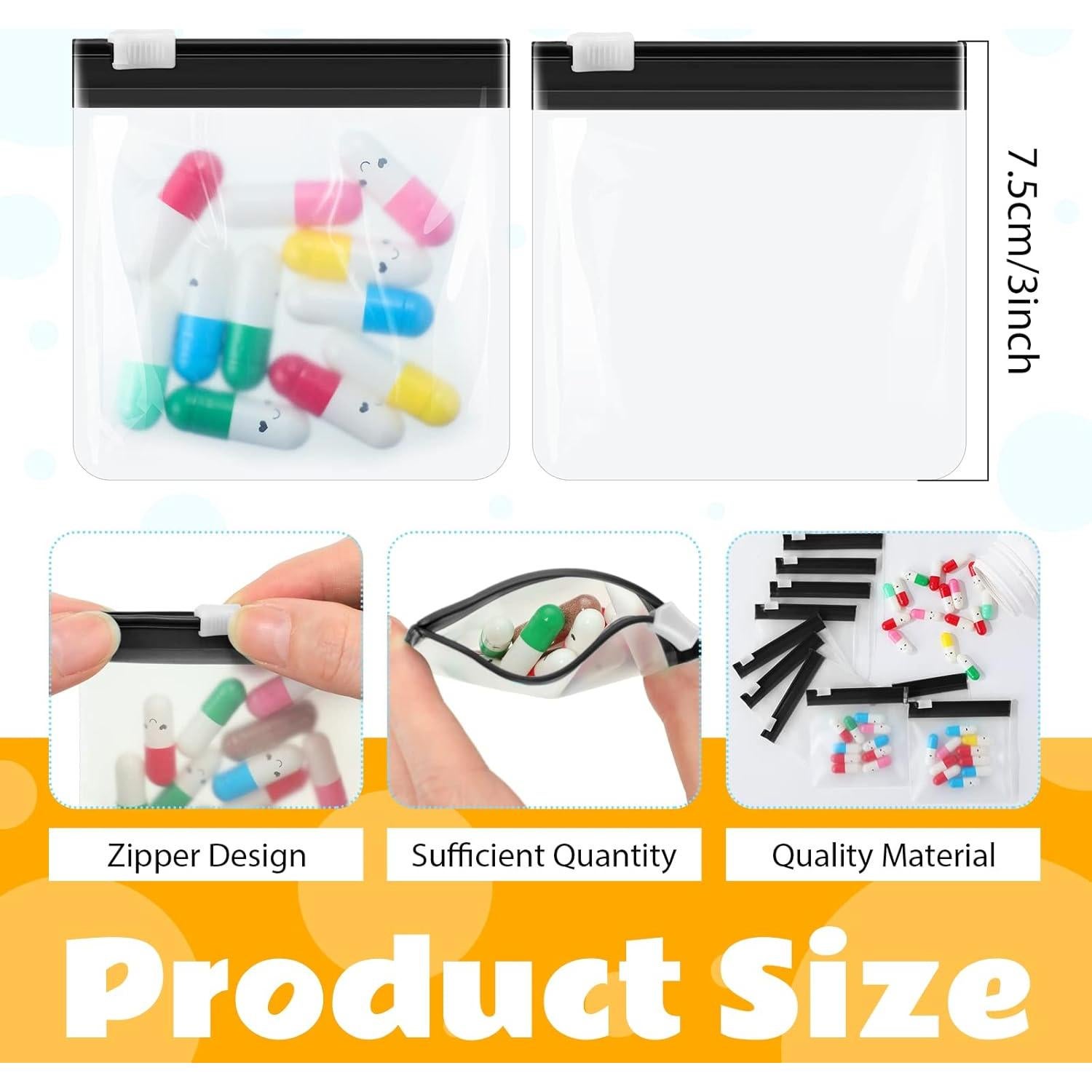 Juego de 24 Bolsas de Píldoras Reutilizables Handepo 7.5x7.5cm