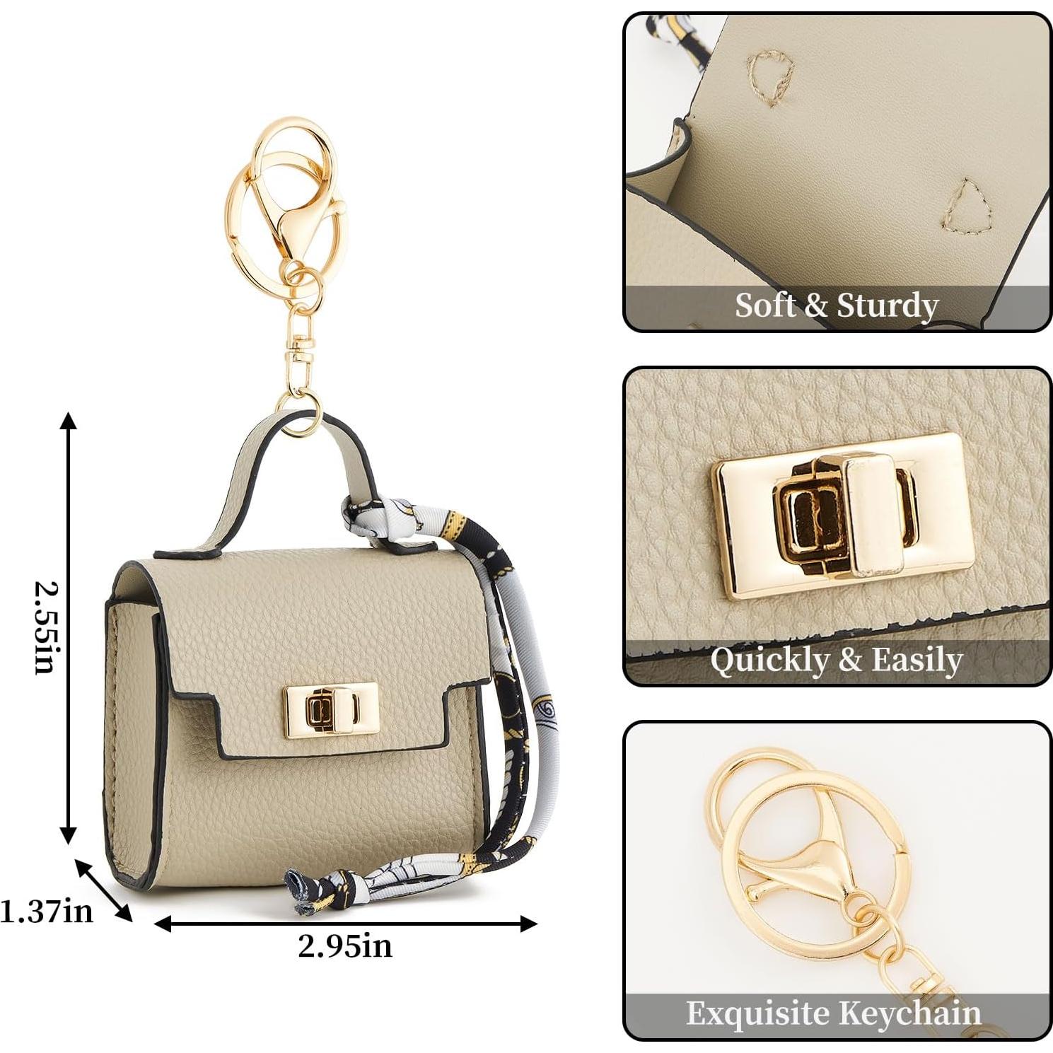 Llavero Mini Mochila WOZEAH Beige para Mujeres - Monedero Compacto