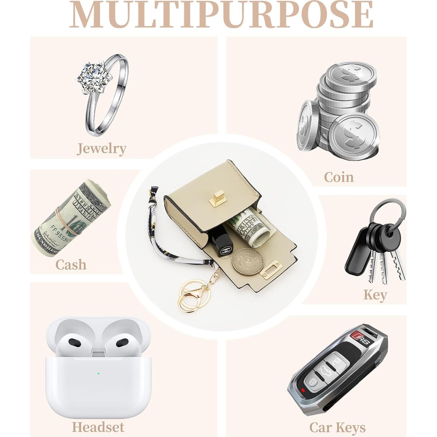 Llavero Mini Mochila WOZEAH Beige para Mujeres - Monedero Compacto