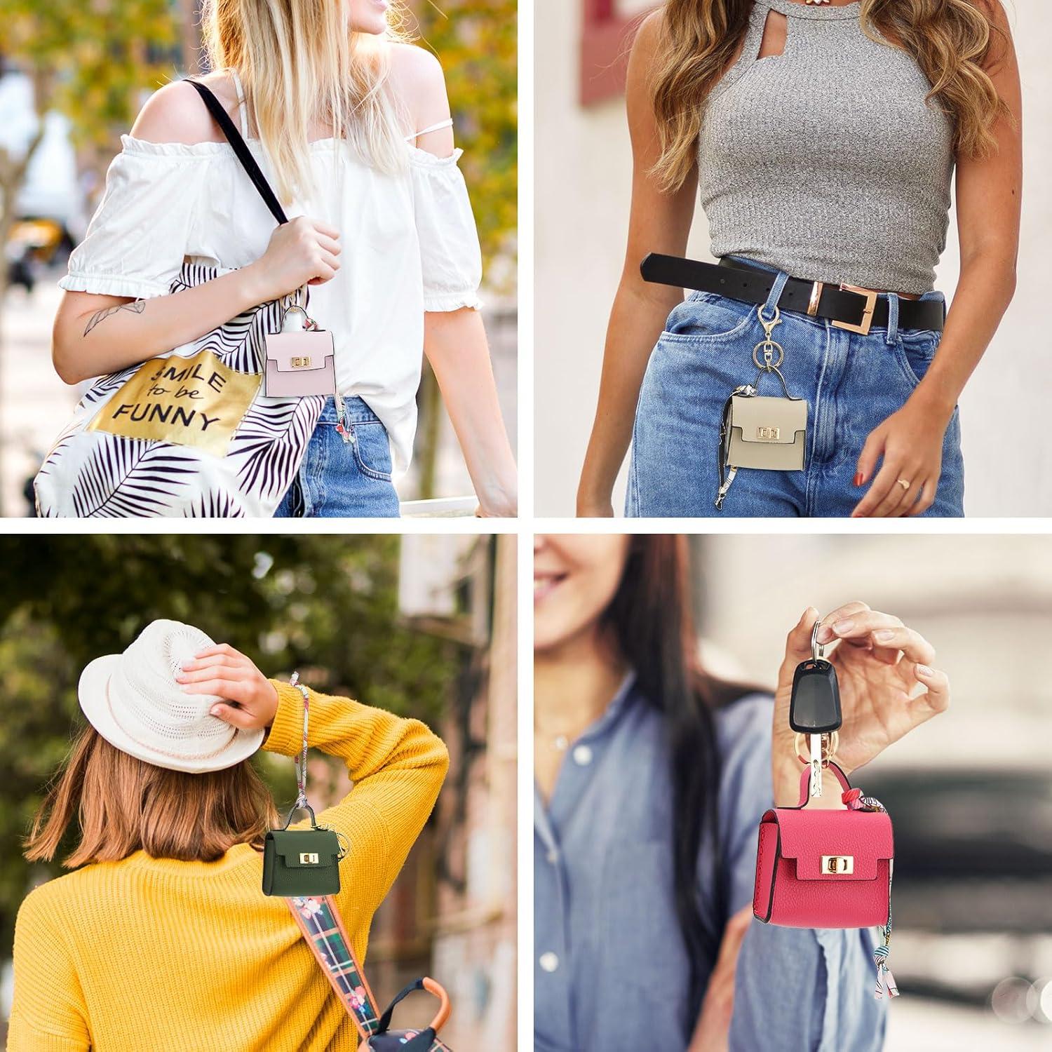 Llavero Mini Mochila WOZEAH Beige para Mujeres - Monedero Compacto