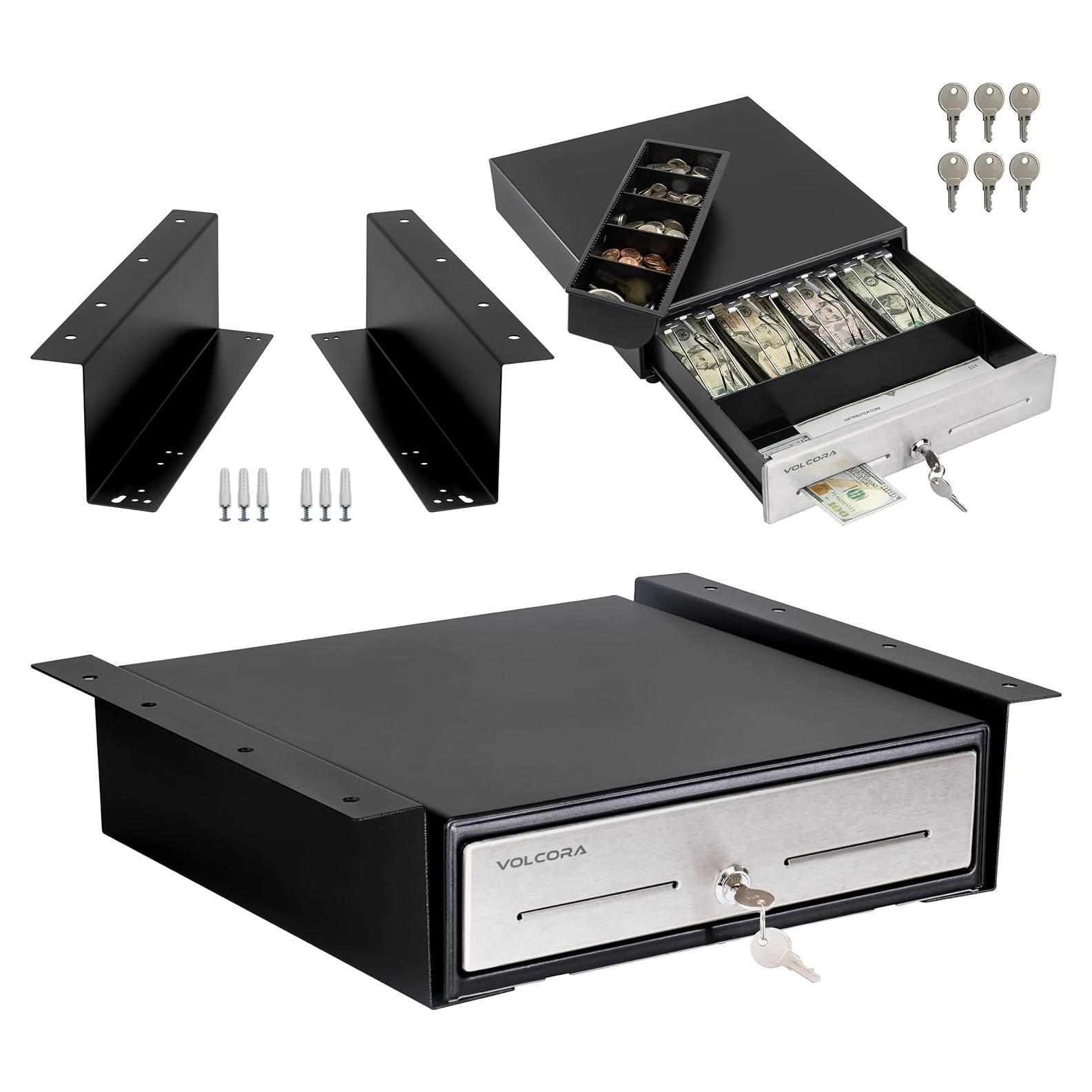 Cajón de Dinero Volcora 33 cm con Soporte Bajo Mostrador