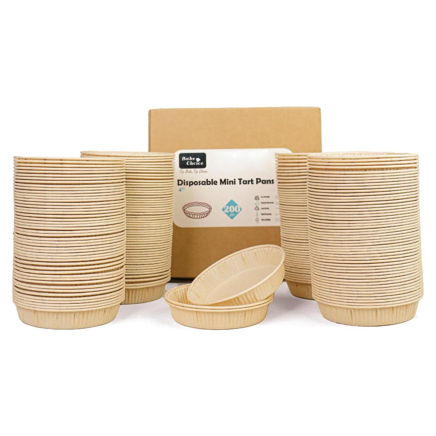 200 Moldes Mini Tartas de Papel Bake Choice 4" Redondos Antiadherentes