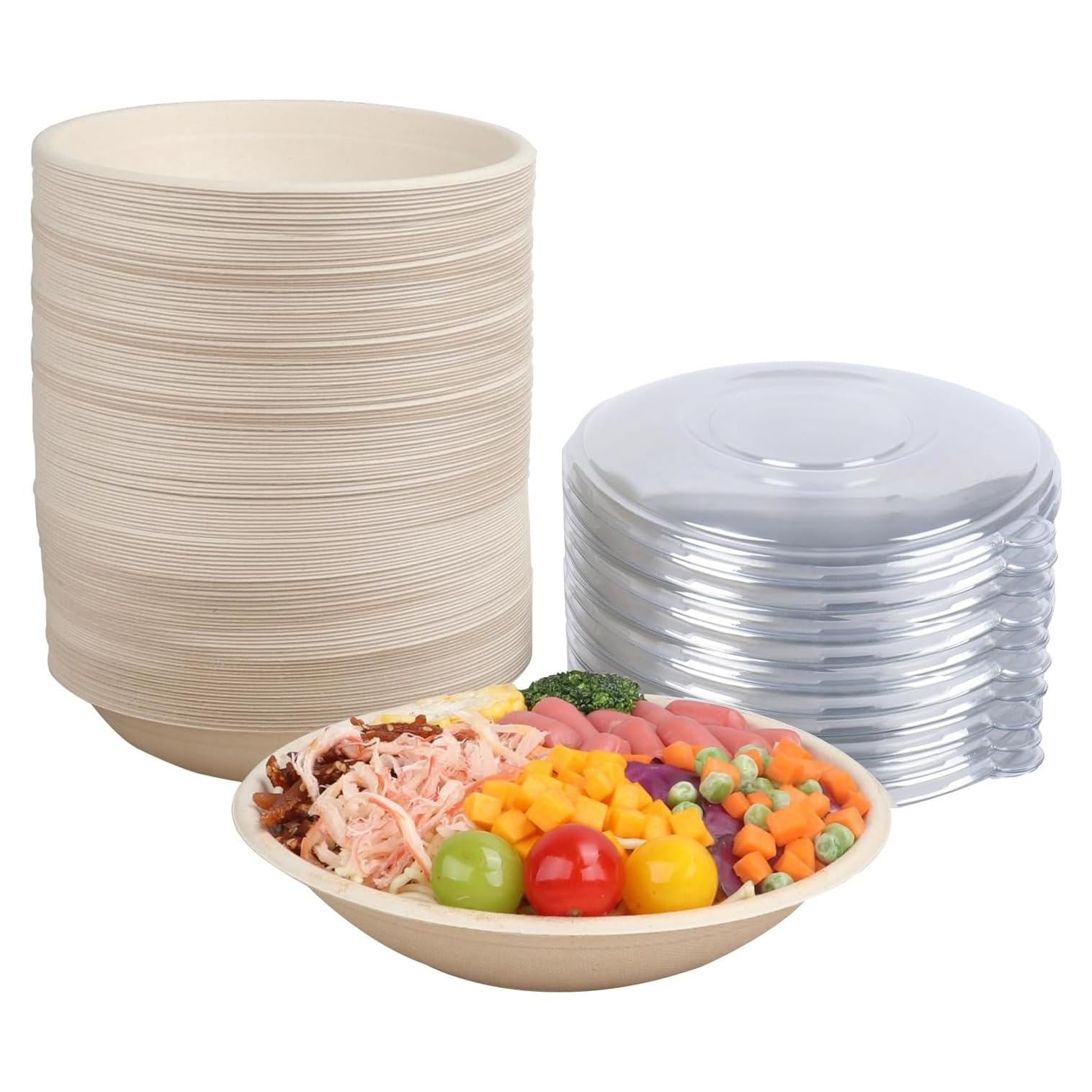 Tazones desechables redondos JAYEEY 24 oz con tapas - 50 unidades