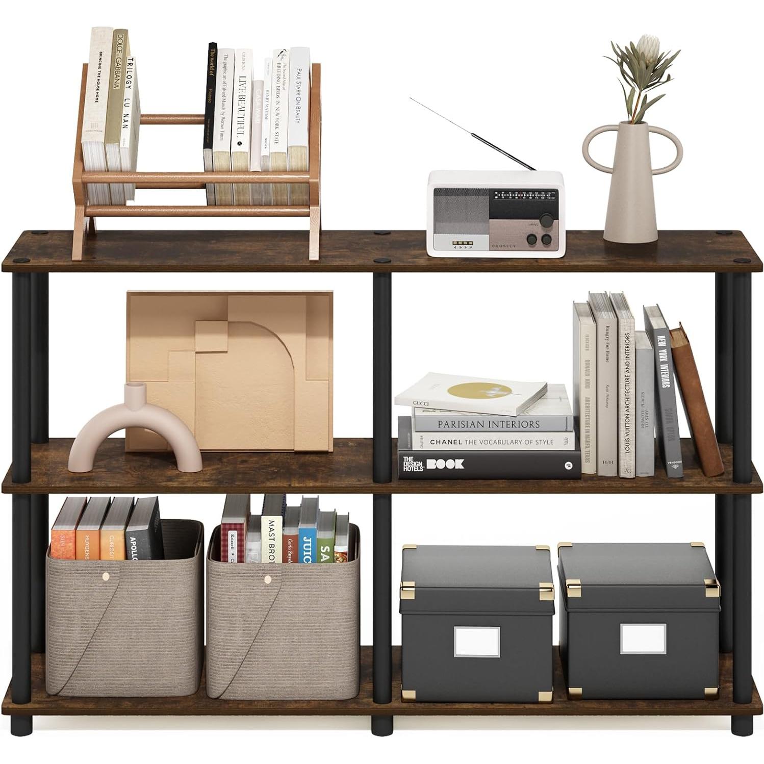 Estante de Almacenamiento Furinno Turn-N-Tube 3 Niveles Pino Ámbar/Negro