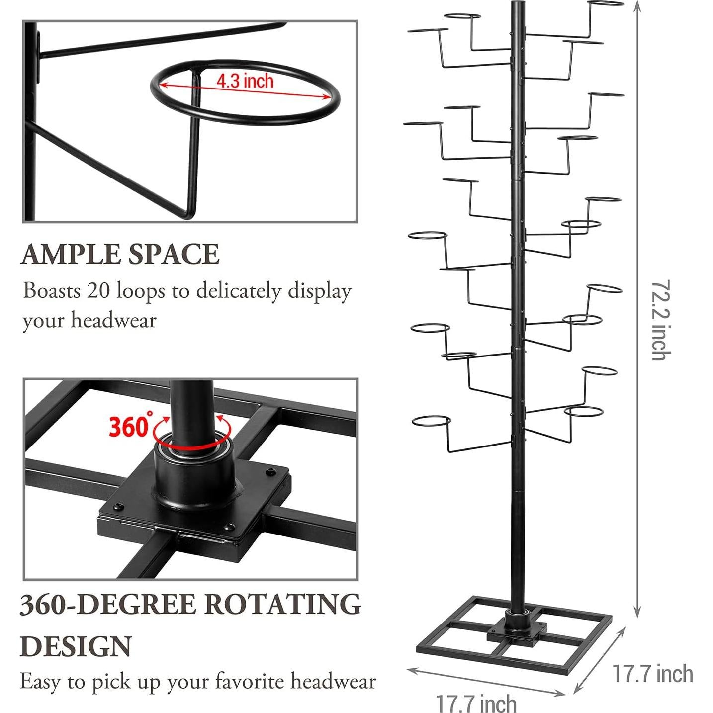 Organizador de Sombreros MyGift de Metal Negro 183 cm 20 Ganchos