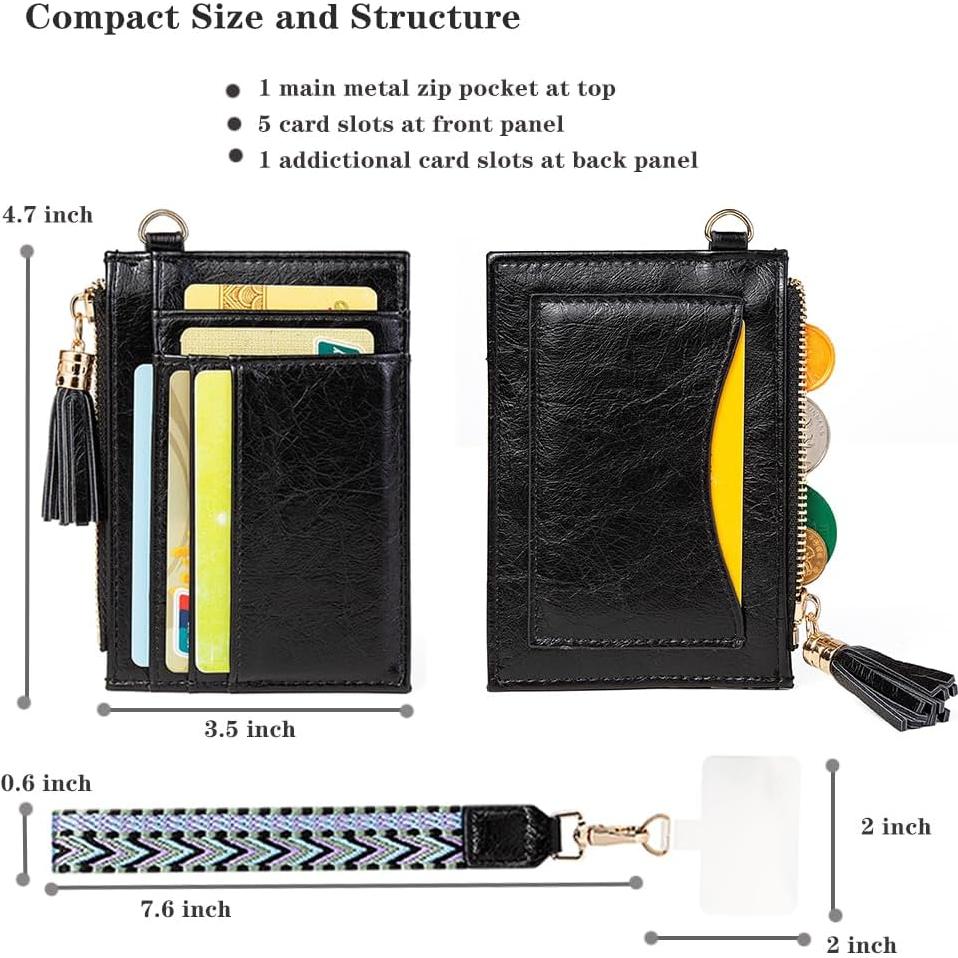 Cartera de muñeca RFID para mujeres HC - Negro, 6 ranuras