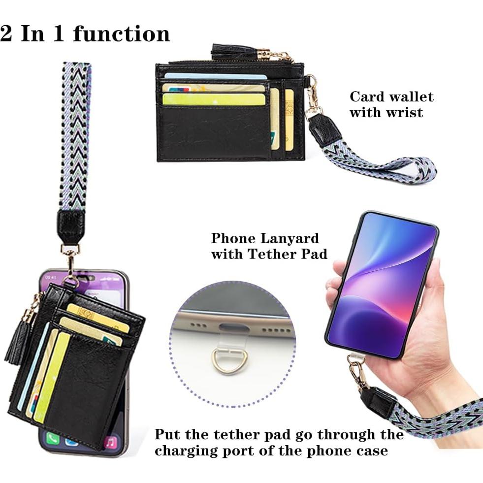 Cartera de muñeca RFID para mujeres HC - Negro, 6 ranuras