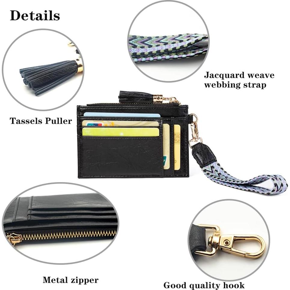 Cartera de muñeca RFID para mujeres HC - Negro, 6 ranuras