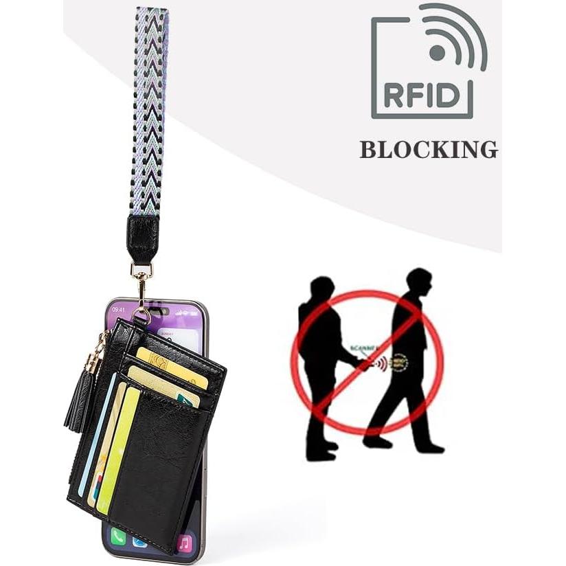 Cartera de muñeca RFID para mujeres HC - Negro, 6 ranuras