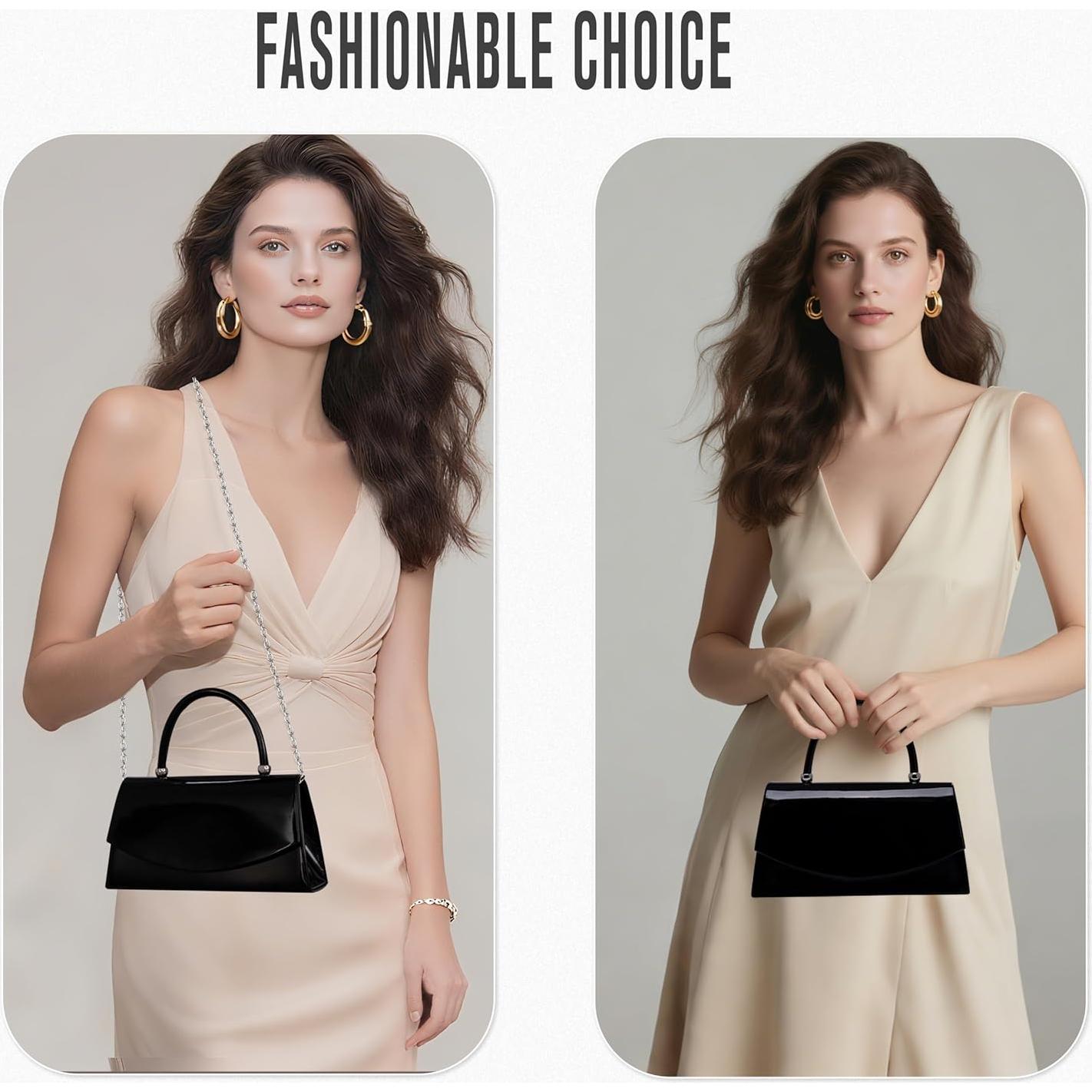 Bolso de Noche Larcenciel para Mujeres, Clutch Brillante Negro